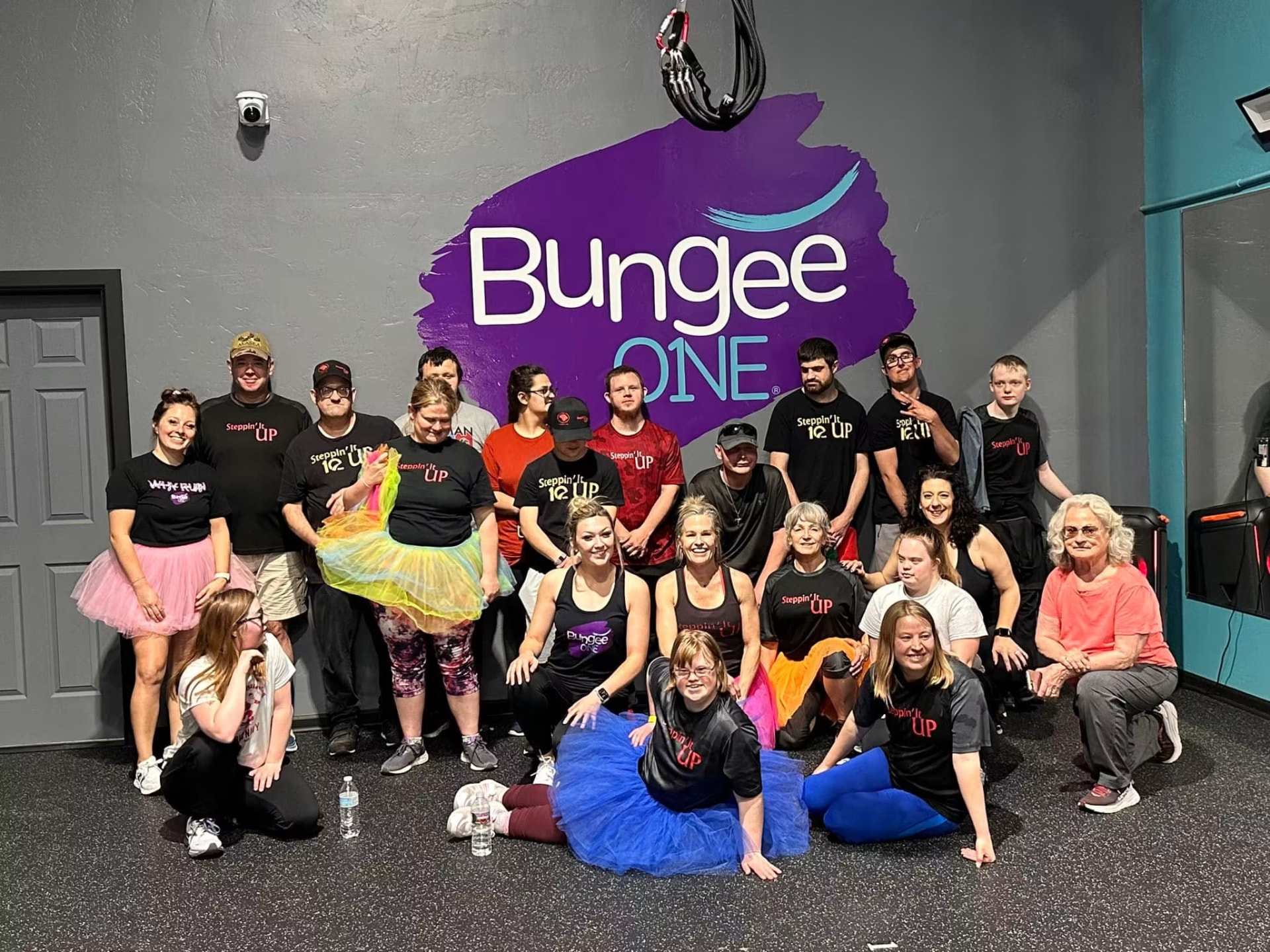 The whole group posing at a Bungee One fitness studio