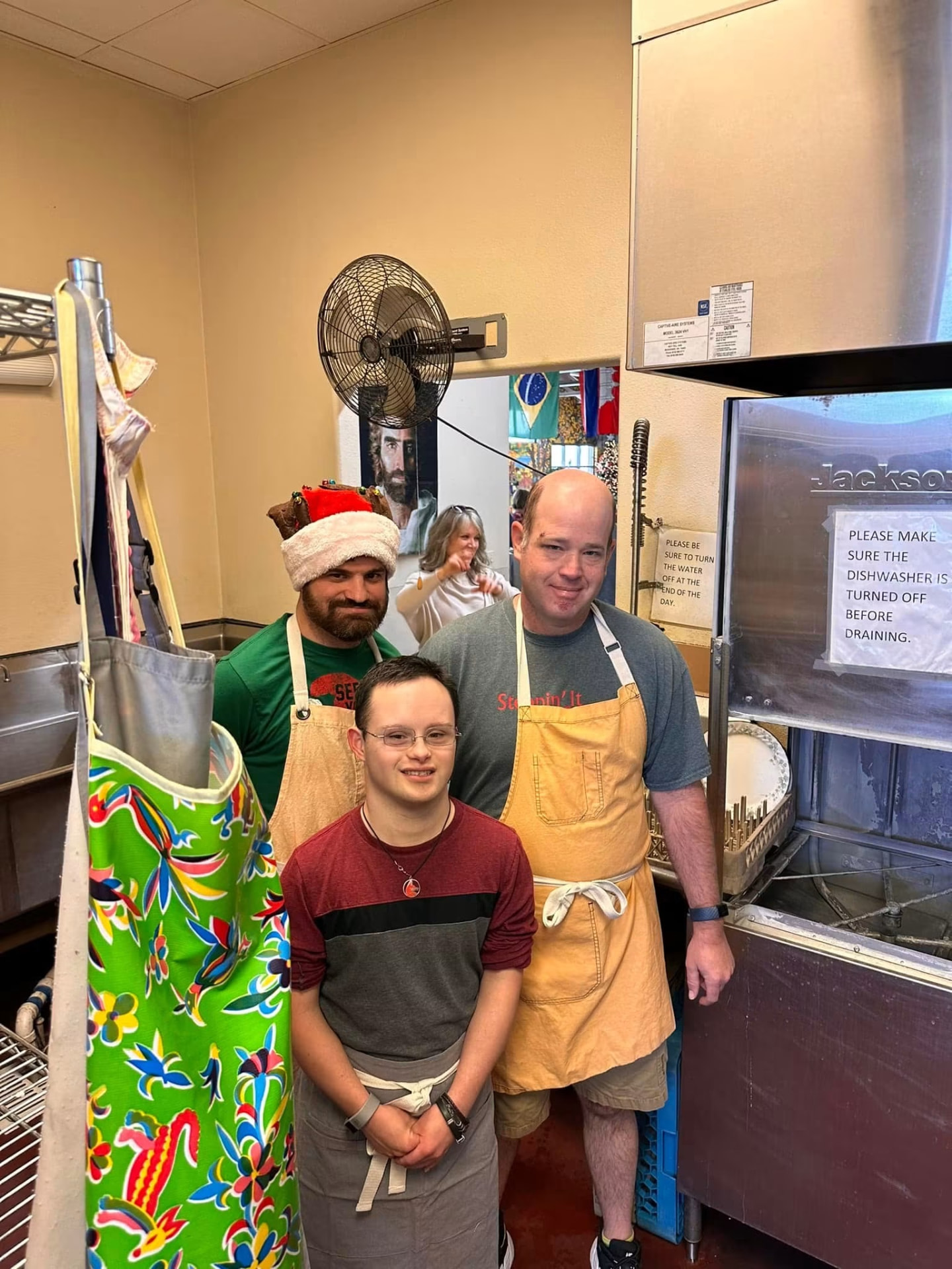 Athletes volunteering in a community kitchen